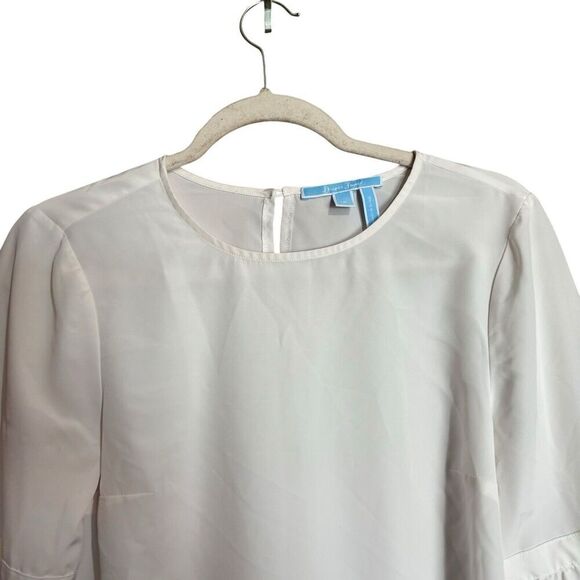 Draper James Top Womens 8 White Sheer Tie Sleeve Round Neck Blouse - Picture 2 of 9